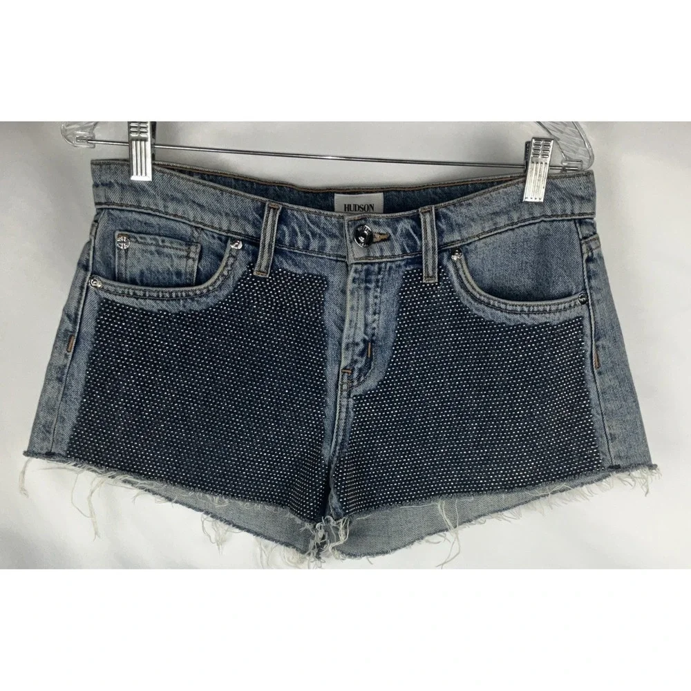Hudson Size 28 Kenzie Denim Cut Off Short Shorts Silver Studded Mid Rise Pockets